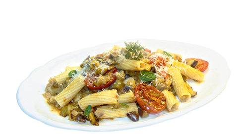 Foto von Pasta mit Auberginen, Tomaten, Knoblauch und Oregano 