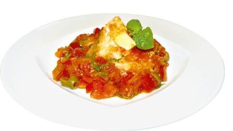 Foto von einem Putenschnitzel mit Olivensoße 