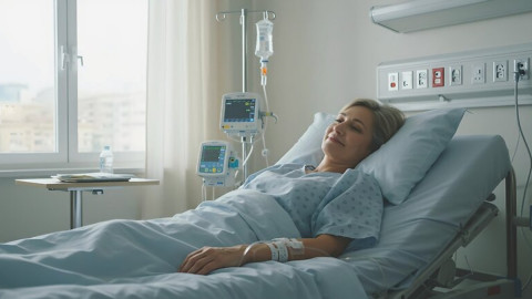 Frau erhält im Krankenhaus eine Infusion